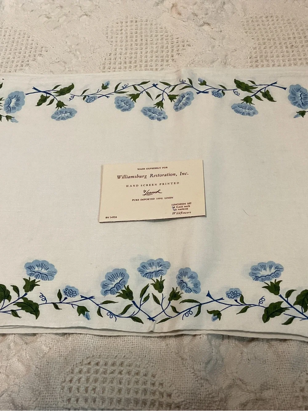 Blue Floral Embroidered Table Linen Place Mats & Napkins